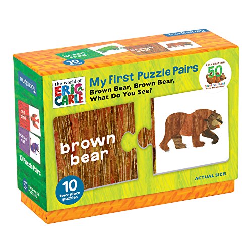 Product Cover Mudpuppy The World of Eric Carle Brown Bear, Brown Bear What Do You See? My First Puzzle Pairs - Great for Kids Age 2+ - 10 Sturdy 2-Piece Puzzles - Teaches Problem-Solving, Colors, Fine Motor Skills