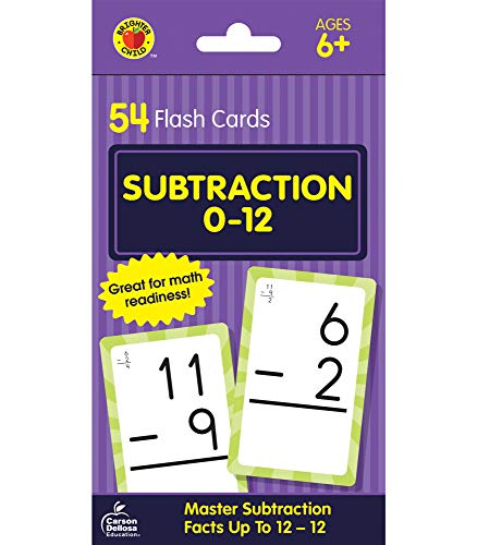 Product Cover Carson Dellosa - Subtraction Flash Cards 0 to 12 - 54 Cards with 100 Math Problems for 1st, 2nd and 3rd Grade Math, Ages 6+ with Bonus Game