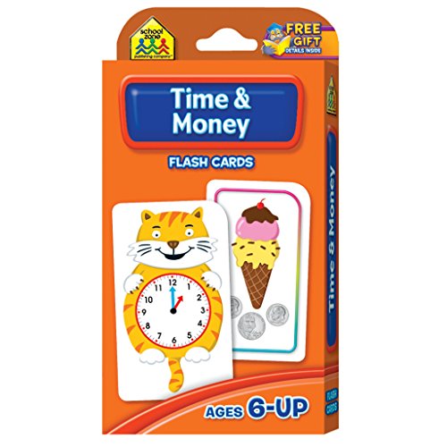 Product Cover School Zone - Time and Money Flash Cards - Ages 6 and Up, 1st Grade, 2nd Grade, Telling Time, Reading Clocks, Counting Coins, Coin Value, Coin Combinations, and More