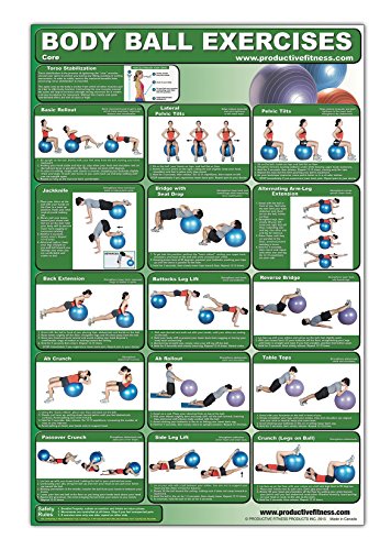Product Cover Laminated Body Ball Core Exercise Poster - This Exercise Ball Chart was Created by Fitness Experts with University Degrees in Exercise Physiology - ... with the Many Core Muscle Exercises.
