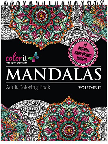 Product Cover Mandalas II Adult Coloring Book - Features 50 Original Hand Drawn Designs Printed on Artist Quality Paper with Hardback Covers, Top Spiral Binding, Perforated Pages, and Bonus Blotter by ColorIt