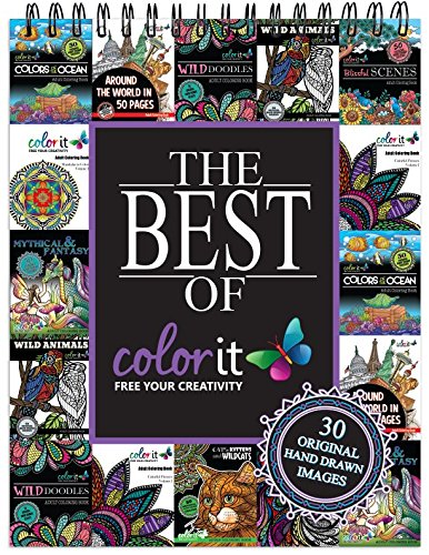 Product Cover The Best of ColorIt Adult Coloring Book - Features 30 Original Hand Drawn Designs Printed on Artist Quality Paper with Hardback Covers, Spiral Binding, Perforated Pages, and Bonus Blotter by ColorIt