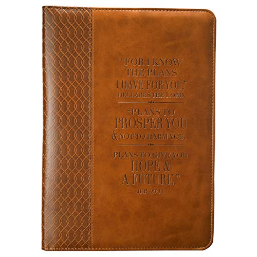 Product Cover Christian Art Gifts Tan Faux Leather Journal | for I Know The Plans Jeremiah 29:11 Bible Verse | Handy-Sized Flexcover Inspirational Notebook w/Ribbon 240 Lined Pages, Gilt Edges, 5.5 x 7 Inches