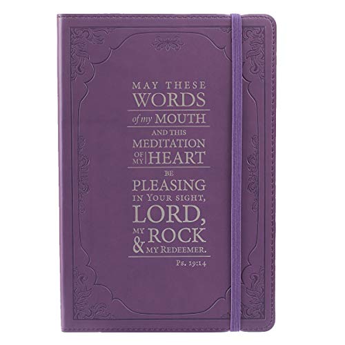 Product Cover Christian Art Gifts Purple Faux Leather Journal | The Words of My Mouth - Psalm 19:14 | Flexcover Inspirational Notebook w/Elastic Closure 160 Lined Pages w/Scripture, 5.8 x 8.5 Inches