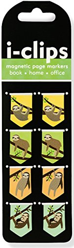 Product Cover Sloths I-clips Magnetic Page Markers: Set of 8 Magnetic Bookmarks