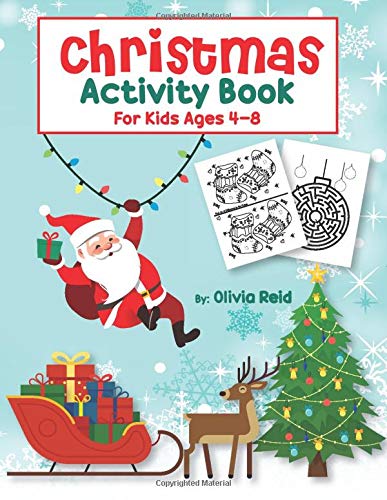 Product Cover Christmas Activity Book for Kids Ages 4-8: Fun and Learning Christmas Holiday Activities and Coloring Pages for Preschool, Kindergarten, and School-Age Children