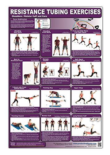 Product Cover Resistance Tubing Exercises Poster/Chart -Shoulders/Rotator Cuff & Core Laminated; Stretch Tubing Charts - Stretch Band Chart - Exercise Tubing Chart ... Fitness - Group Fitness with Resistance Bands