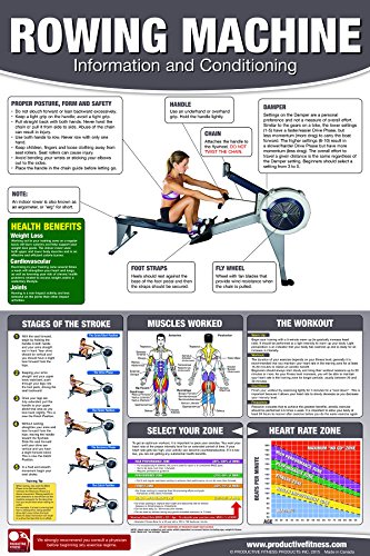 Product Cover Rowing Machine Poster/Chart: How to use a rower - How to use an Erg - Full Body Workout Laminated - 24x36 inches