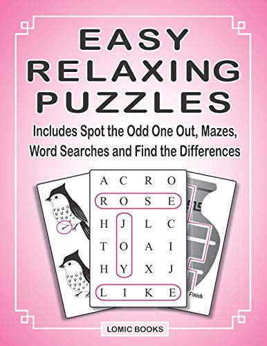 Product Cover Easy Relaxing Puzzles: Includes Spot the Odd One Out, Mazes, Word Searches and Find the Differences