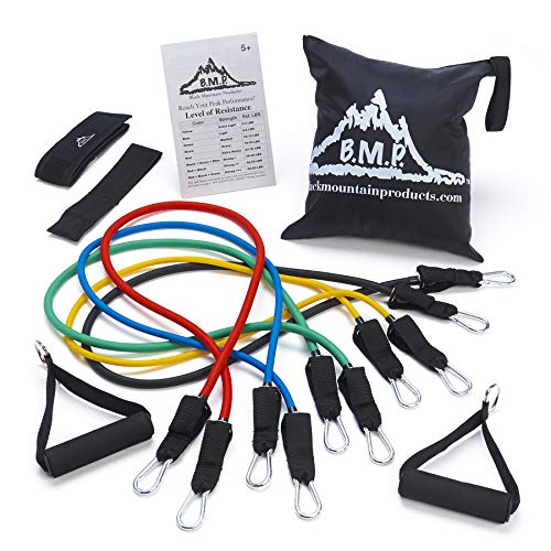Product Cover Black Mountain Products Resistance Band Set with Door Anchor, Ankle Strap, Exercise Chart, and Carrying Case