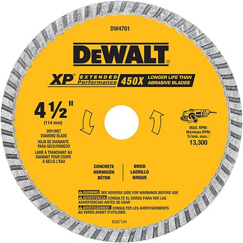 Product Cover DEWALT Diamond Blade, Dry or Wet Cutting, Continuous Rim, 7/8-Inch Arbor, 4-1/2-Inch (DW4701)