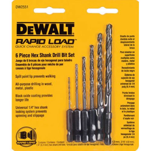 Product Cover DEWALT DW2551 6 Piece 1/16-Inch to 1/4-Inch Hex Shank Twist Drill Assortment