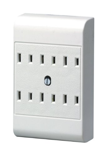 Product Cover Leviton 49687-W 15 Amp, 125 Volt, 2-Wire, 6-Outlet Adapter, White
