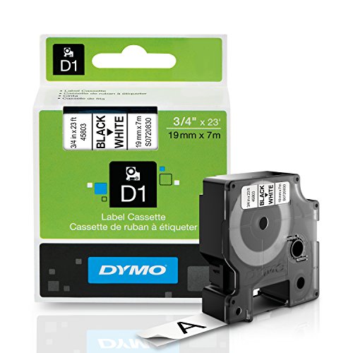 Product Cover DYMO Authentic Standard D1 Labeling Tape for LabelManager Label Makers, Black print on White tape, 3/4'' W x 23' L, 1 cartridge (45803)