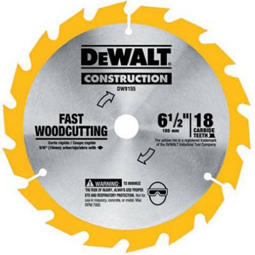 Product Cover DEWALT DW9155 6-1/2-Inch 18 Tooth ATB Fast Cutting Carbide Saw Blade with 5/8-Inch Arbor