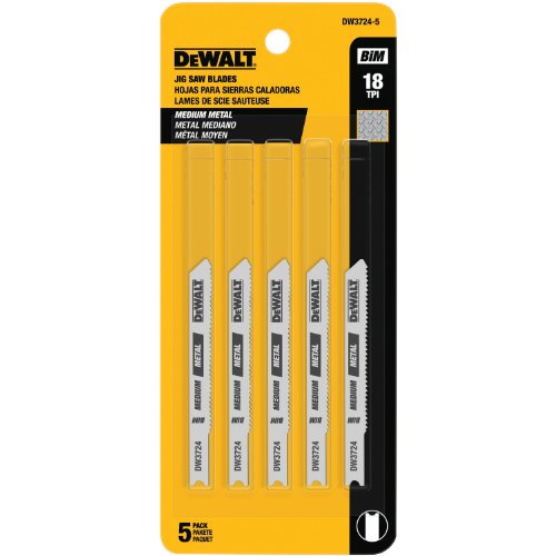 Product Cover DEWALT DW3724-5 3-Inch 18 TPI Medium Metal Cut Cobalt Steel U-Shank Jig Saw Blade (5-Pack)
