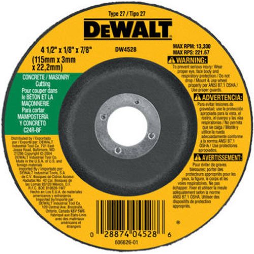 Product Cover DEWALT DW4528 4-1/2-Inch by 1/8-Inch by 7/8-Inch Concrete/Masonry Cutting Wheel