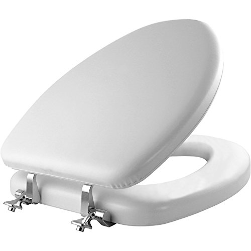 Product Cover MAYFAIR Soft Toilet Seat with Chrome Hinges, ELONGATED, Padded with Wood Core, White, 113CP