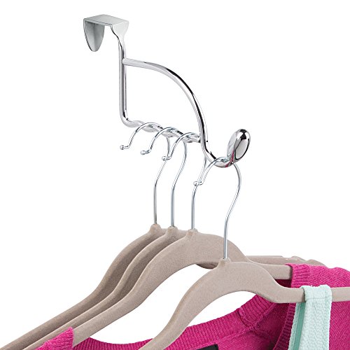 Product Cover iDesign Orbinni Over the Door Valet Hook for Coats, Hats, Robes, Towels, Sweaters, Perfect for Bedroom, Bathrooms and Mudroom Closets, 1 Hook With 4 Slots for Clothing Hangers, Chrome