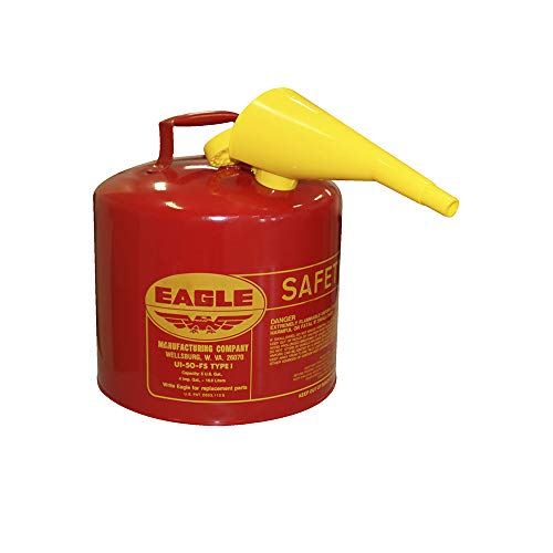 Product Cover Eagle UI-50-FS Red Galvanized Steel Type I Gasoline Safety Can with Funnel, 5 gallon Capacity, 13.5
