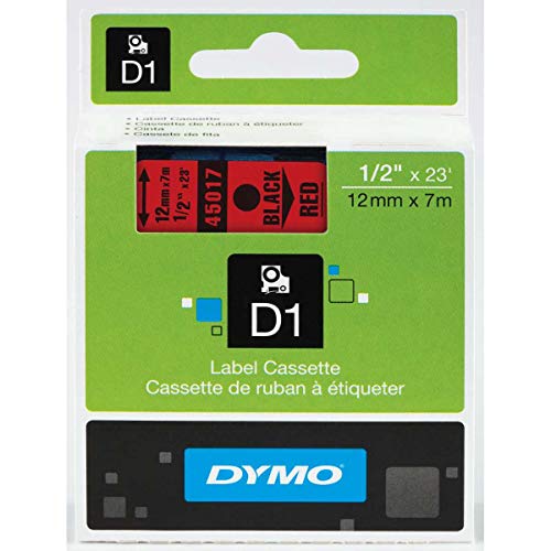 Product Cover DYMO Standard D1 45017 Labeling Tape ( Black Print on Red Tape , 1/2'' W x 23' L , 1 Cartridge)