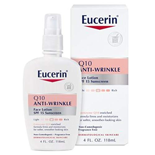 Product Cover Eucerin Q10 Anti-Wrinkle Face Lotion with SPF 15 - Fragrance-Free, Moisturizes for Softer Smoother Skin - 4 fl. oz Bottle
