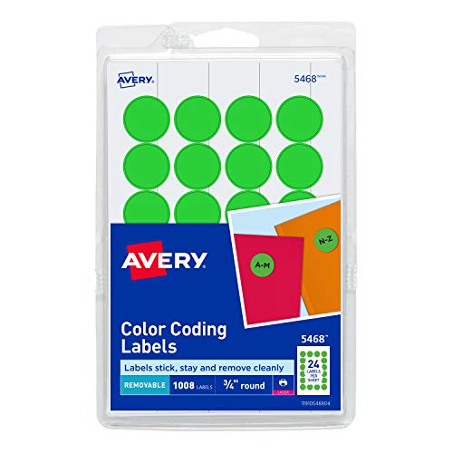 Product Cover Avery Print/Write Self-Adhesive Removable Labels, 0.75 Inch Diameter, Green Neon, 1008 per Pack (5468)