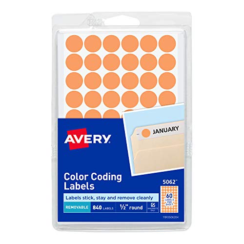 Product Cover Avery Removable Color Coding Labels, 0.5 Inch, Round, Neon Orange, Pack of 840 (5062)
