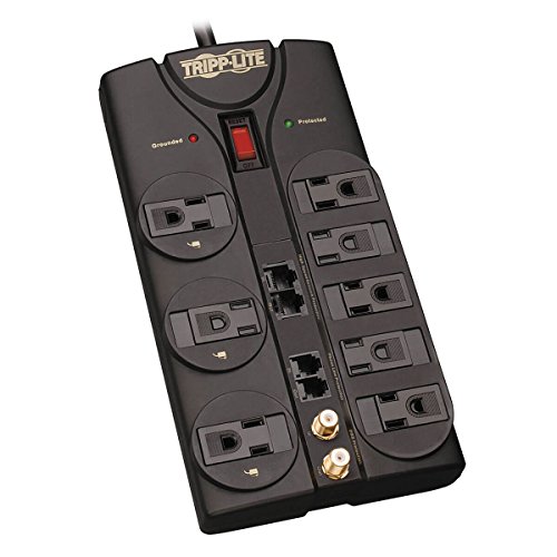 Product Cover Tripp Lite 8 Outlet Surge Protector Power Strip, 10ft Cord, Right-Angle Plug, Tel/Modem/Coax/Ethernet Protection, RJ11, RJ45, & $250,000 INSURANCE (TLP810NET)
