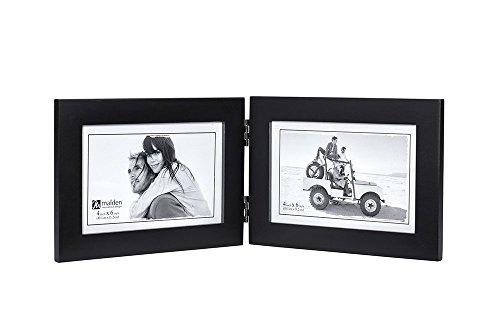Product Cover Malden Double Horizontal 4x6 Picture Frame - Wide Real Wood Molding, Real Glass - Black