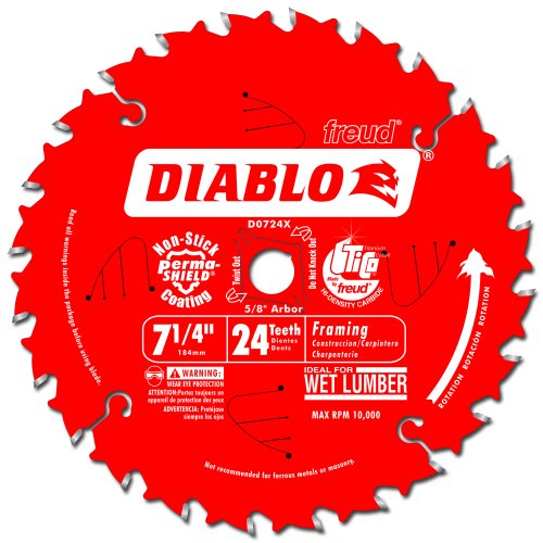 Product Cover Freud D0724X Diablo 7-1/4-Inch 24 Tooth ATB Carbide Framing Saw Blade with 5/8-Inch and Diamond Knockout Arbor