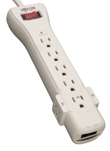 Product Cover Tripp Lite 7 Outlet Surge Protector Power Strip, 6ft Cord, Right-Angle Plug, Fax/Modem Protection, RJ11, 50,000 Insurance (SUPER6TEL)