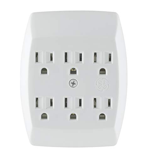 Product Cover GE 6 Outlet Adapter, 3 Prong Outlets, Grounded, Wall Charger, Charging Station, White, 54947