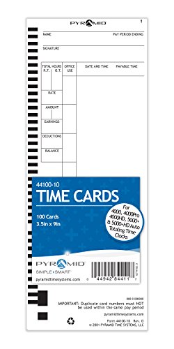 Product Cover Pyramid 44100-10 Genuine Time Cards for 4000, 4000Pro, 4000HD, 5000 and 5000HD Auto Totaling Time Clocks (Pack of 100)
