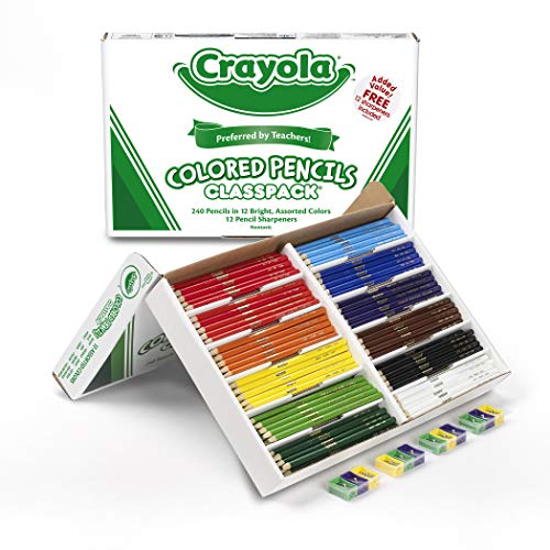 Product Cover Crayola Colored Pencils, Bulk Classpack, Classroom Supplies, 12 Assorted Colors, 240 Count