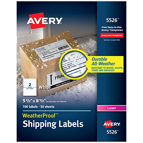 Product Cover Avery WeatherProof Mailing Labels with TrueBlock Technology for Laser Printers 5-1/2