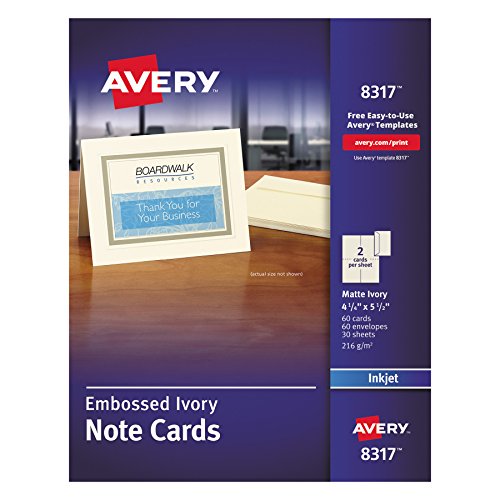 Product Cover Avery 8317 Embossed Note Cards, Inkjet, 4 1/4 x 5 1/2, Matte Ivory (Pack of 60, with Envelopes)