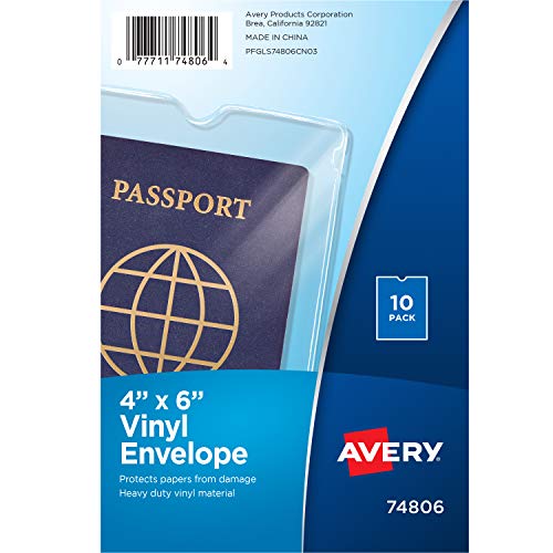 Product Cover Avery 74806 Top-Load Clear Vinyl Envelopes w/Thumb Notch, 4 x 6, Clear (Pack of 10)