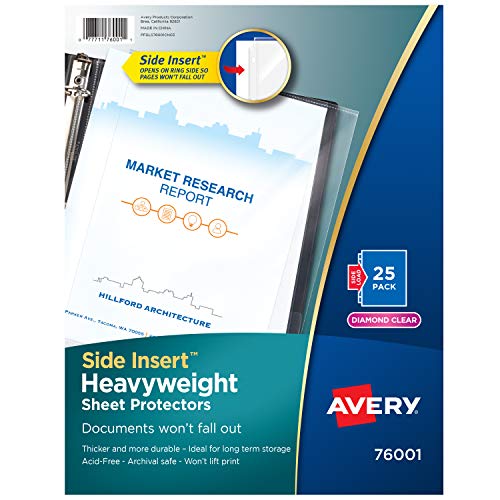 Product Cover Avery Secure Side-Load Sheet Protectors, Heavy Gauge, Letter Size, Diamond Clear, 25 per Pack (76001)