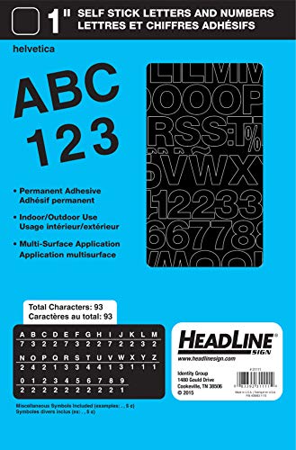 Product Cover Headline Sign 31111 Stick-On Vinyl Letters and Numbers, Black, 1-Inch