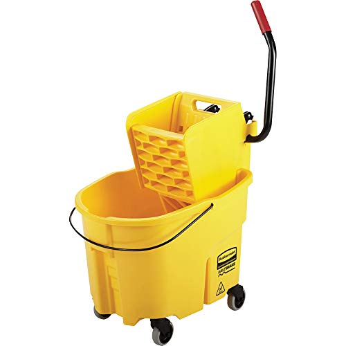 Product Cover Rubbermaid Commercial Wavebrake Mopping System Bucket and Side-Press Wringer Combo, 35-quart, Yellow (FG758088YEL)