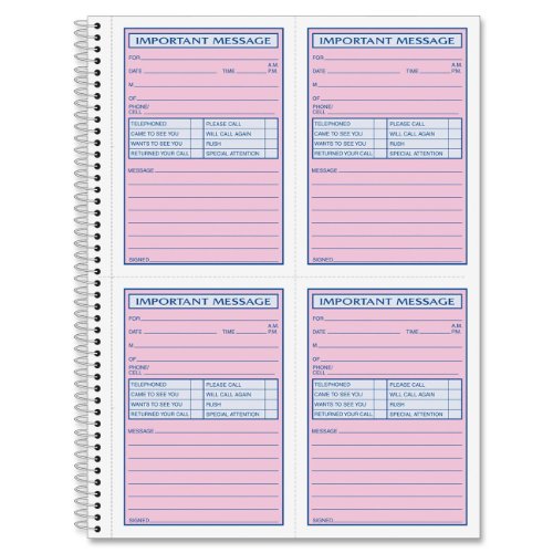 Product Cover Adams Spiral Bound Phone Message Book, Carbonless Duplicate, 4 Messages per Page, 200 Sets per Book (SC1184D)