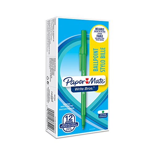 Product Cover Paper Mate Write Bros Ballpoint Pens, Medium Point (1.0mm), Green, 12 Count (3341131)