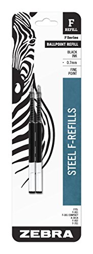 Product Cover Zebra F-Series Ballpoint Stainless Steel Pen Refill, Fine Point, 0.7mm, Black Ink, 2-Count
