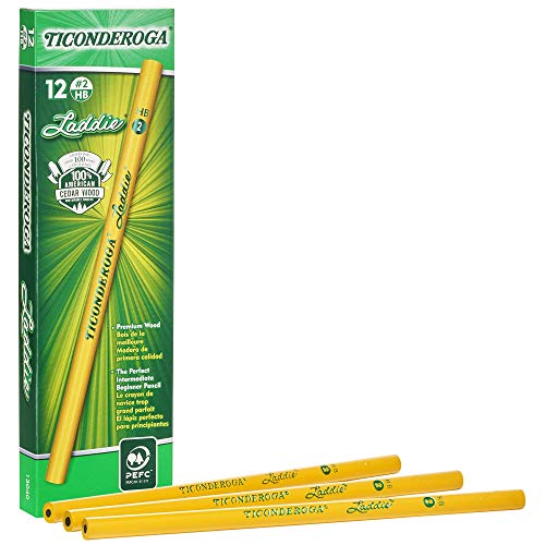Product Cover TICONDEROGA Laddie Intermediate Wood-Cased Pencils Without Erasers, #2 HB Soft, Yellow, Pack of 1 (12 ct)