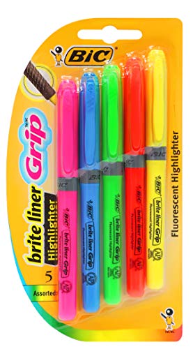Product Cover BIC Brite Liner Grip Highlighter, Chisel Tip, Assorted Colors, 5-Count