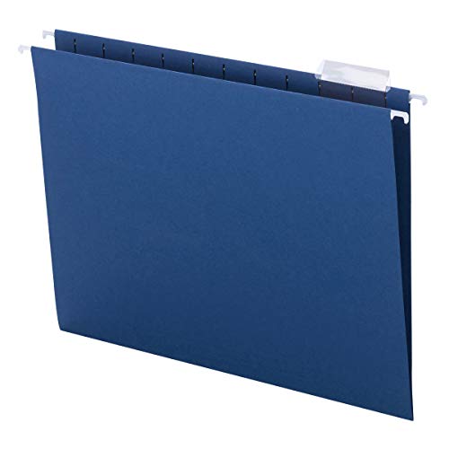 Product Cover Smead Colored Hanging File Folder with Tab, 1/5-Cut Adjustable Tab, Letter Size, Navy, 25 per Box (64057)