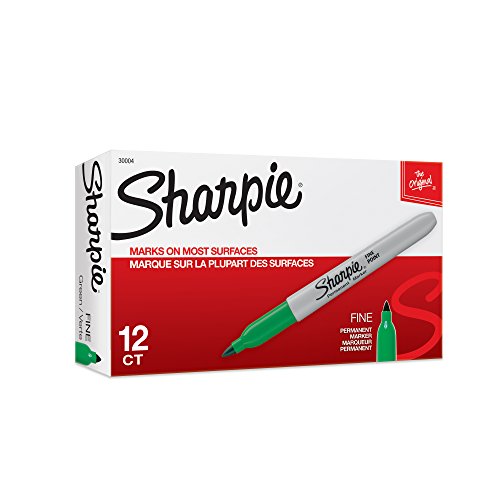 Product Cover Sharpie 30004 Permanent Marker, Versatile Fine Point, Permanent Ink Marks on Many Materials, Fading and Water Resistant, Green, Pack of 12