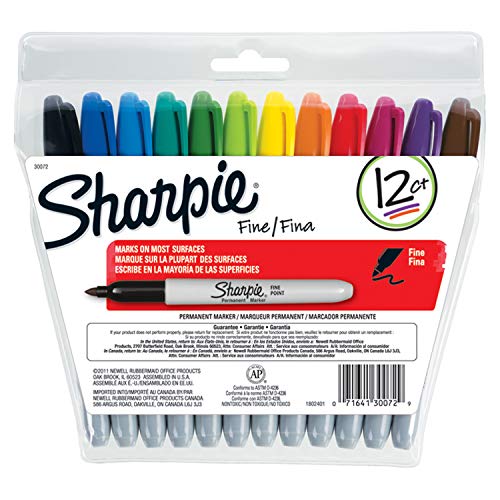 Product Cover Sharpie 30072 Permanent Markers, Fine Point, Assorted Colors, 12 Count
