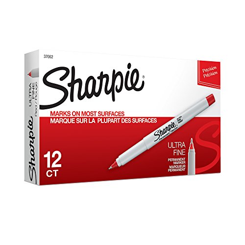Product Cover Sharpie Permanent Markers, Ultra Fine Point, Red, 12-Count